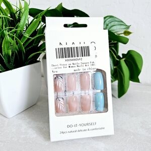 🆑️3/$15 Press On Nail DIY Short Nails 24pcs Nude Beige Blue Art Designs